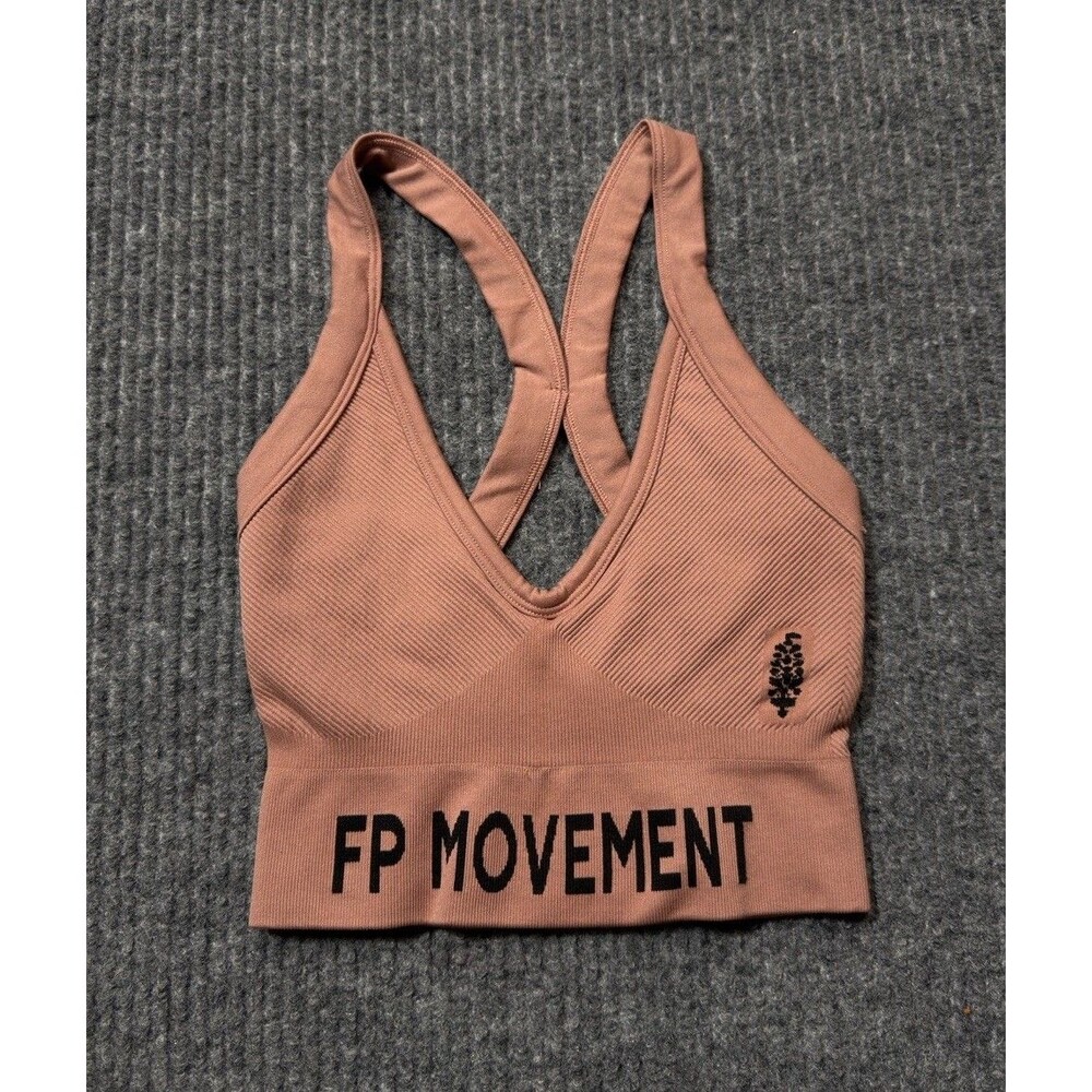 Free People FP Movement Size XS / S Long Haul Logo Sports Bra Brown NEW